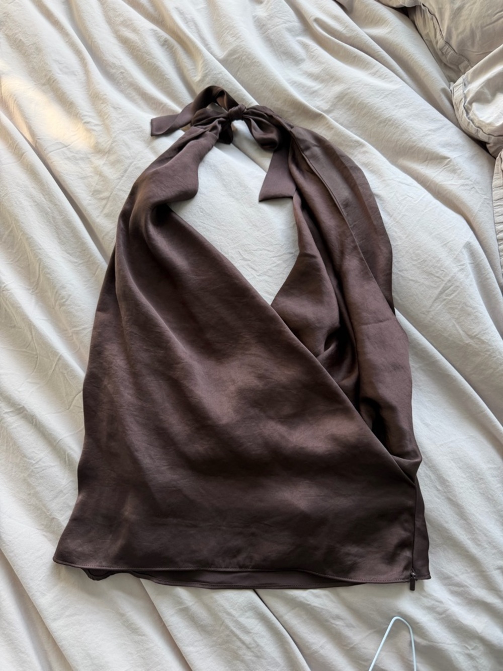 Aritzia Brown-Martini Satin Halter Top